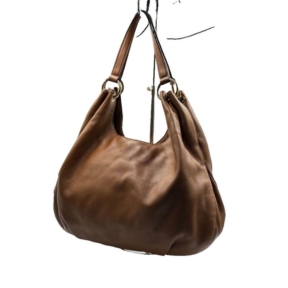 Michael Kors Brown Pebbled Leather Shoulder Hobo Bag Large Purse Tassel - Picture 4 of 16